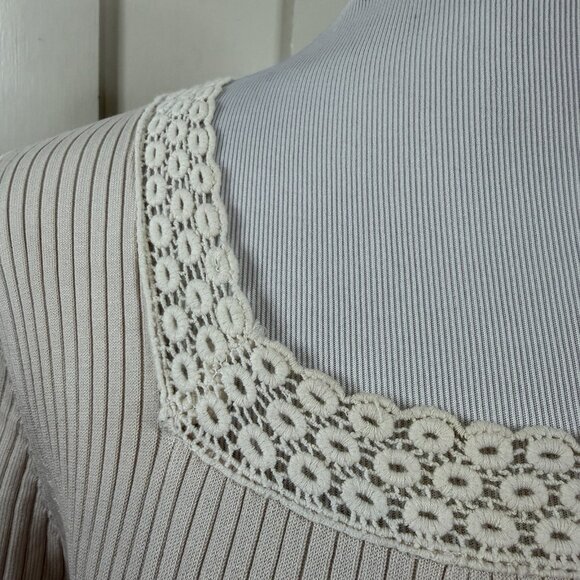 August Silk M Medium Square Neck Ribbed Fitted Stretch Baby Top Y2K Grunge 90s - Picture 2 of 6